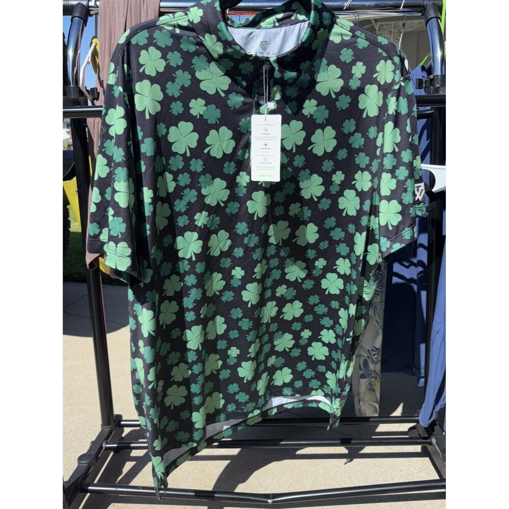 Tomwol Men’s four leaf clover golf polo size large